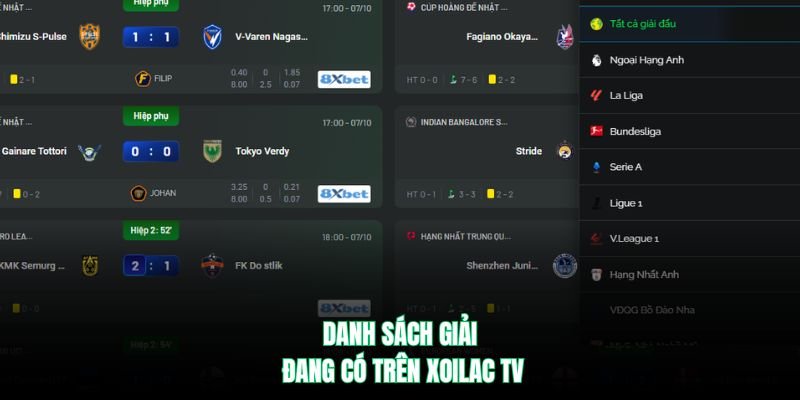 Danh sách giải đang có trên Xoilac TV